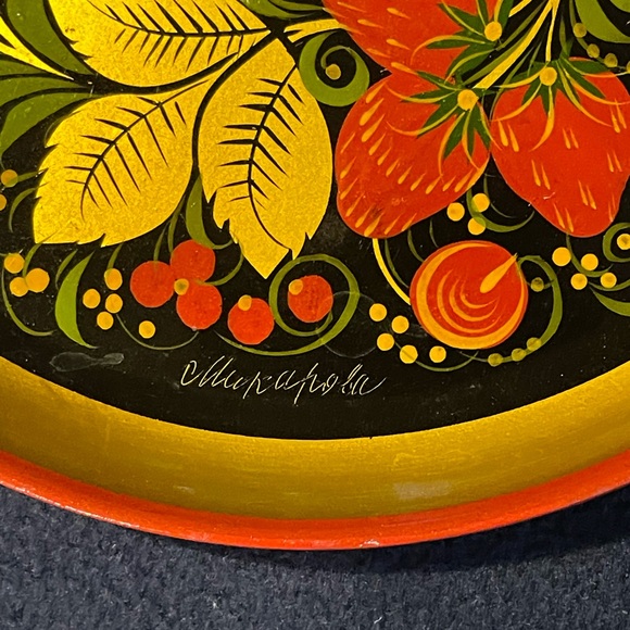 Vintage strawberries decorative plate - Khokhloma Painting Russian - Picture 10 of 12